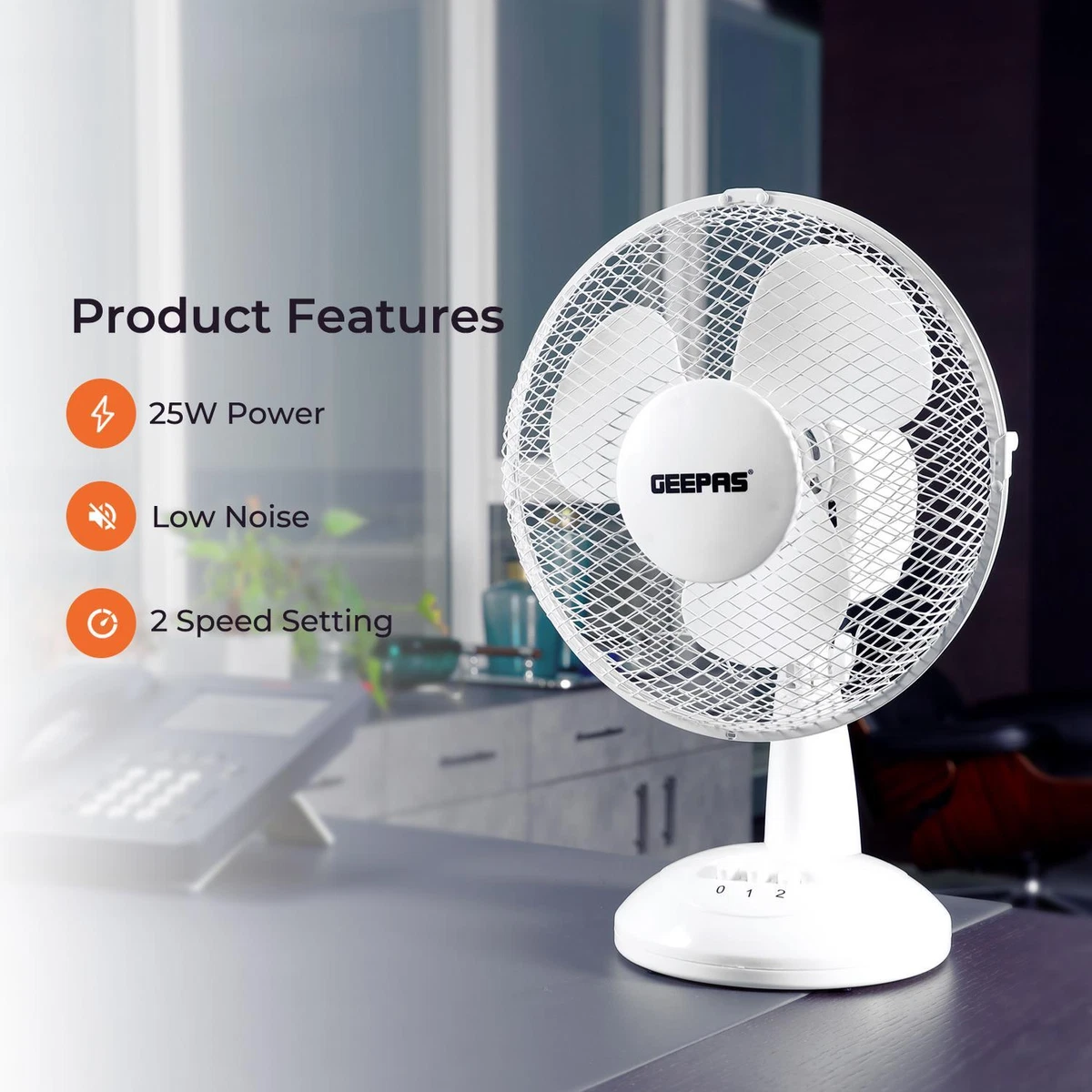 Geepas 12'' Rechargeable Oscillating Fan - 2 Speed Settings with  Oscillating/Rotating and Static Feature