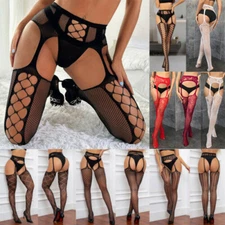 Womens Sexy Lingerie Fishnet Garter Belt Stockings Pantyhose Tights Thigh Highs✔