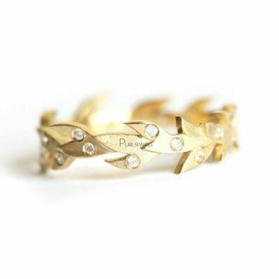 14K Gold 0,30 Ct. Laborgefertigter Diamant Baum Zweig Blatt Design Ring feiner Schmuck