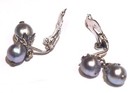 14k white gold round blue pearl dangle earrings 5.4g clip on vintage — photo 5