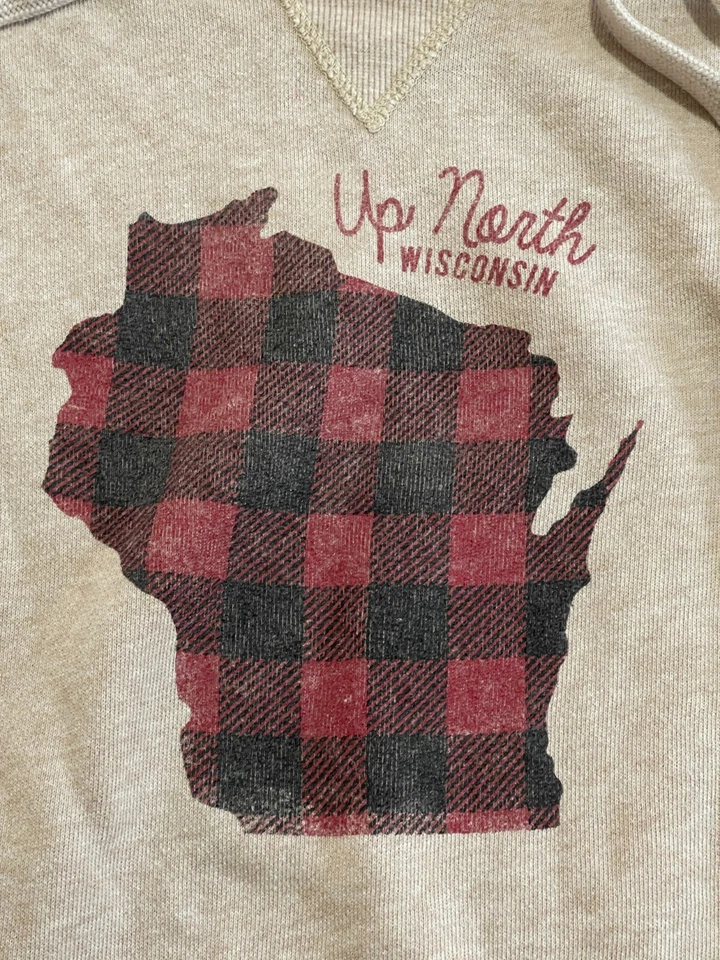 Sudadera con capucha AZUL 84, para mujer talla grande, blanco roto, pulóver mapa de Wisconsin Foto 3 de 4