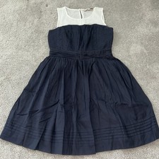 Loft Dress 6 Navy blue White Sheer Ruched Fit Flare Empire A-line Keyhole