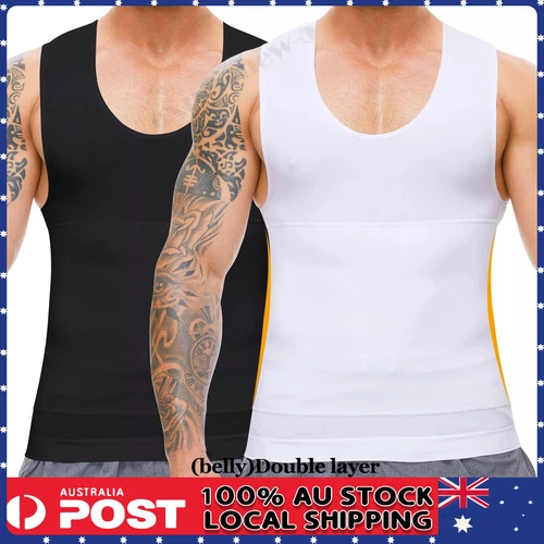 Mens Slimming Body Shaper Underwear Girdle Compression Vest Singlet Dad Bod Tank - Picture 1 of 21