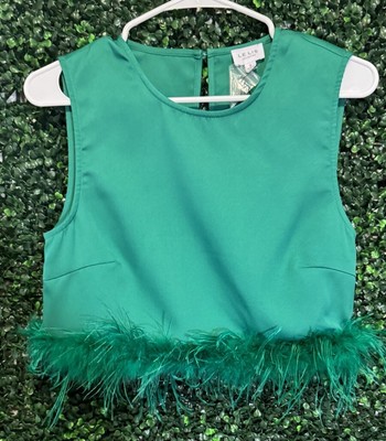 NWT LE LIS RUFFLE YOUR FEATHERS TOP SMALL KELLY GREEN 