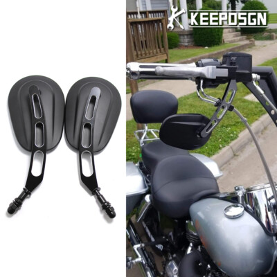 Pair Black Side Mirrors CNC Edge-Cut For Harley Dyna Switchback Wide Super Glide