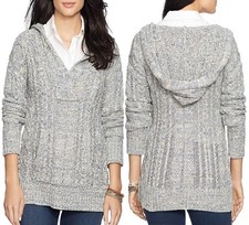 Lauren Ralph Lauren Cable Cotton Hooded Poncho Sweater - 125