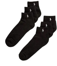 New Black Polo Ralph Lauren 6 Pair Ankle Socks Classic Sport Half Cushioned Sole