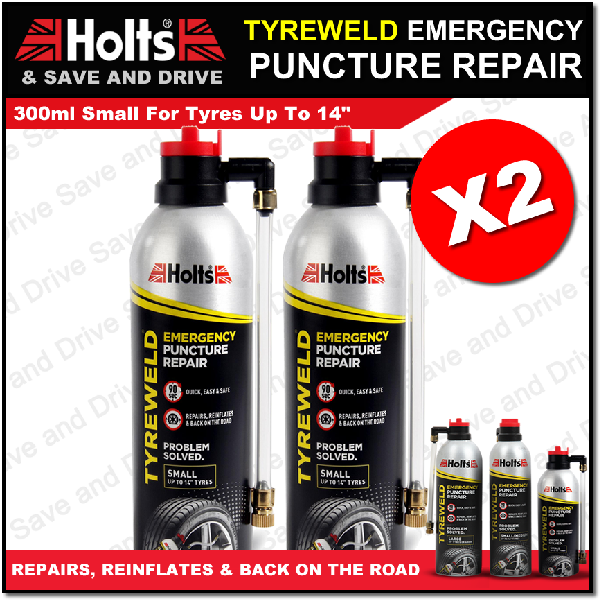 2x Holts Tyre Weld Emergency Puncture Repair 300ml Seals & Inflates