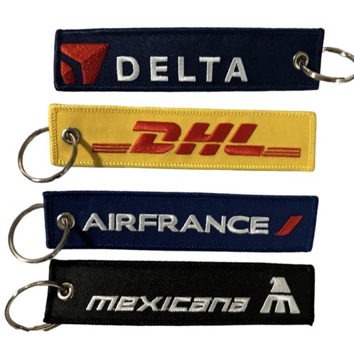 Set 4 Keychain DELTA , DHL , AIR FRANCE And MEXICANA 130*30mm twill+embroidery - Picture 2 of 3