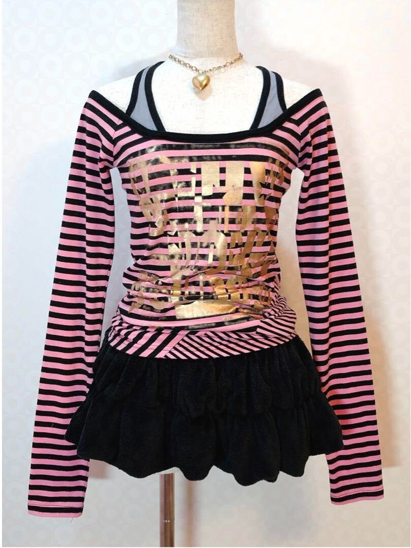 Y2K Heisei Gal Off-Shoulder Layered Top Vintage Grunge Punk