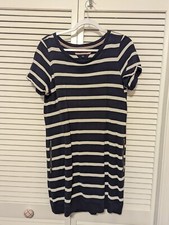 Tommy Hilfiger Dress, Large, Blue & White Striped, Zipper Pockets 