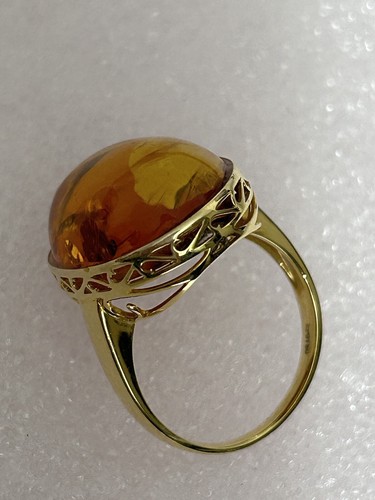 A Huge 18k Gold Ring Inlaid With High Quality natural Amber Size:11 7.9g - Picture 8 of 8