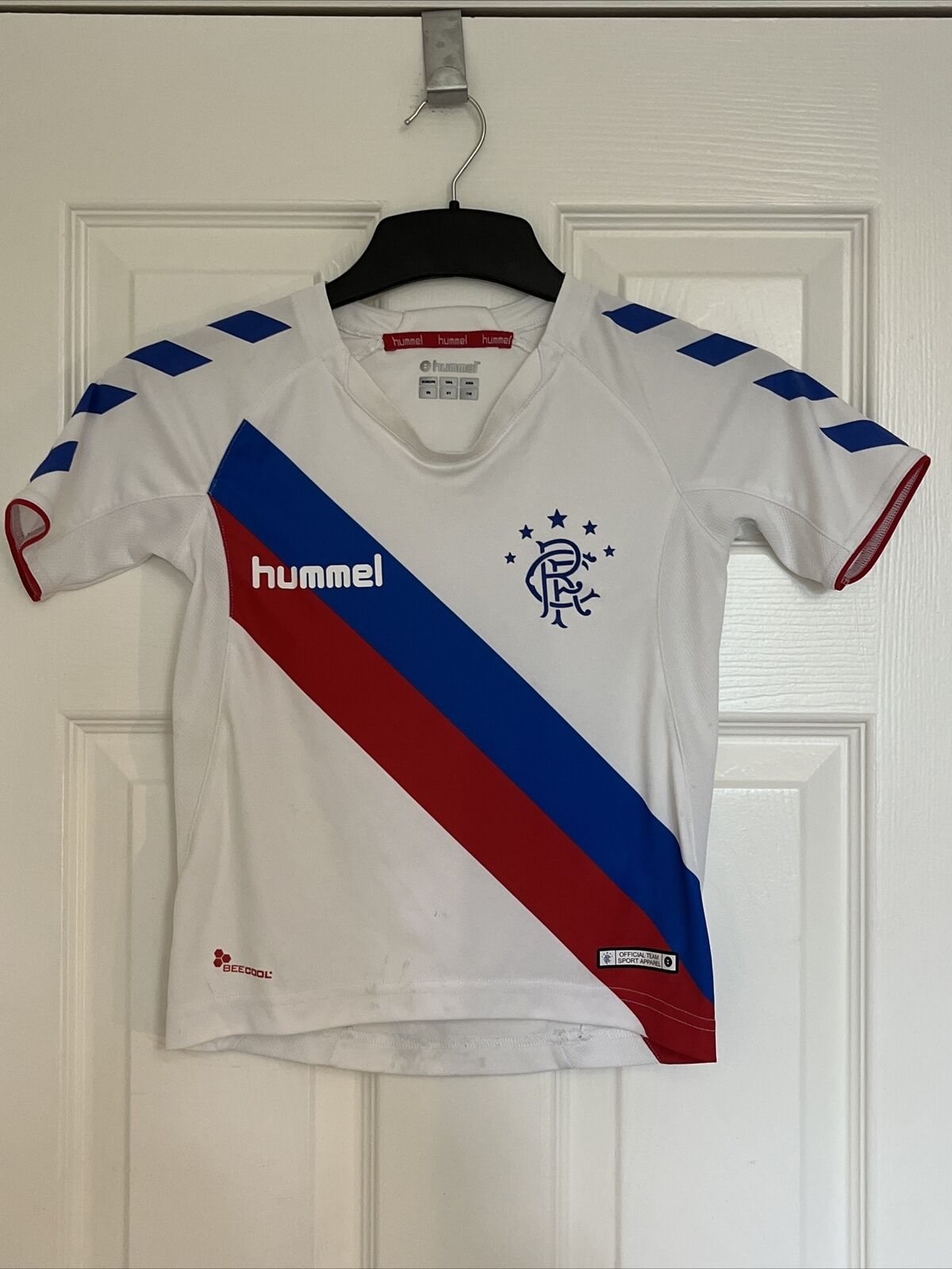 Rangers Hummel Away Shirt 2018/2019 Small Boys Football Youth White Stripe