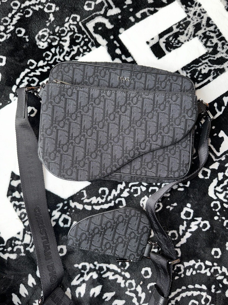 2022 Men's Dior Black Oblique Jacquard Saddle Bag | eBay