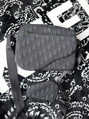 2022 Men's Dior Black Oblique Jacquard Saddle Bag | eBay