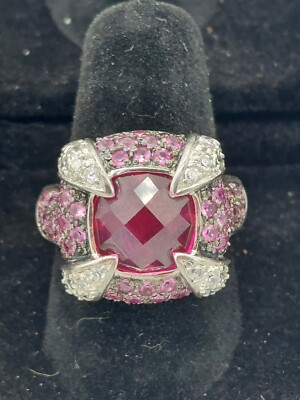 Vintage Designer NF inspiriert rosa Saphir & CZ Ring 925 Sterlingsilber Größe 7