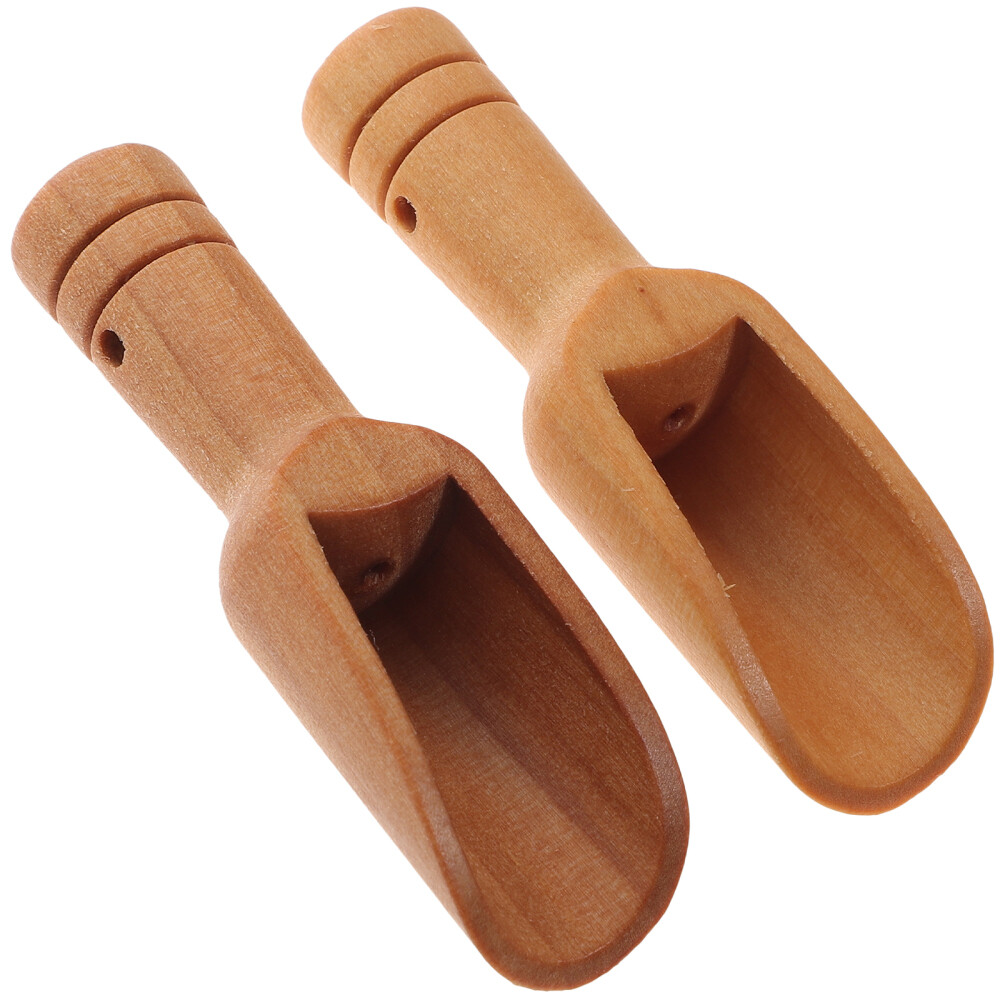 2 Pcs Small Spoons for Dessert Bamboo Scoop Wooden Tea Scooper Teaspoon