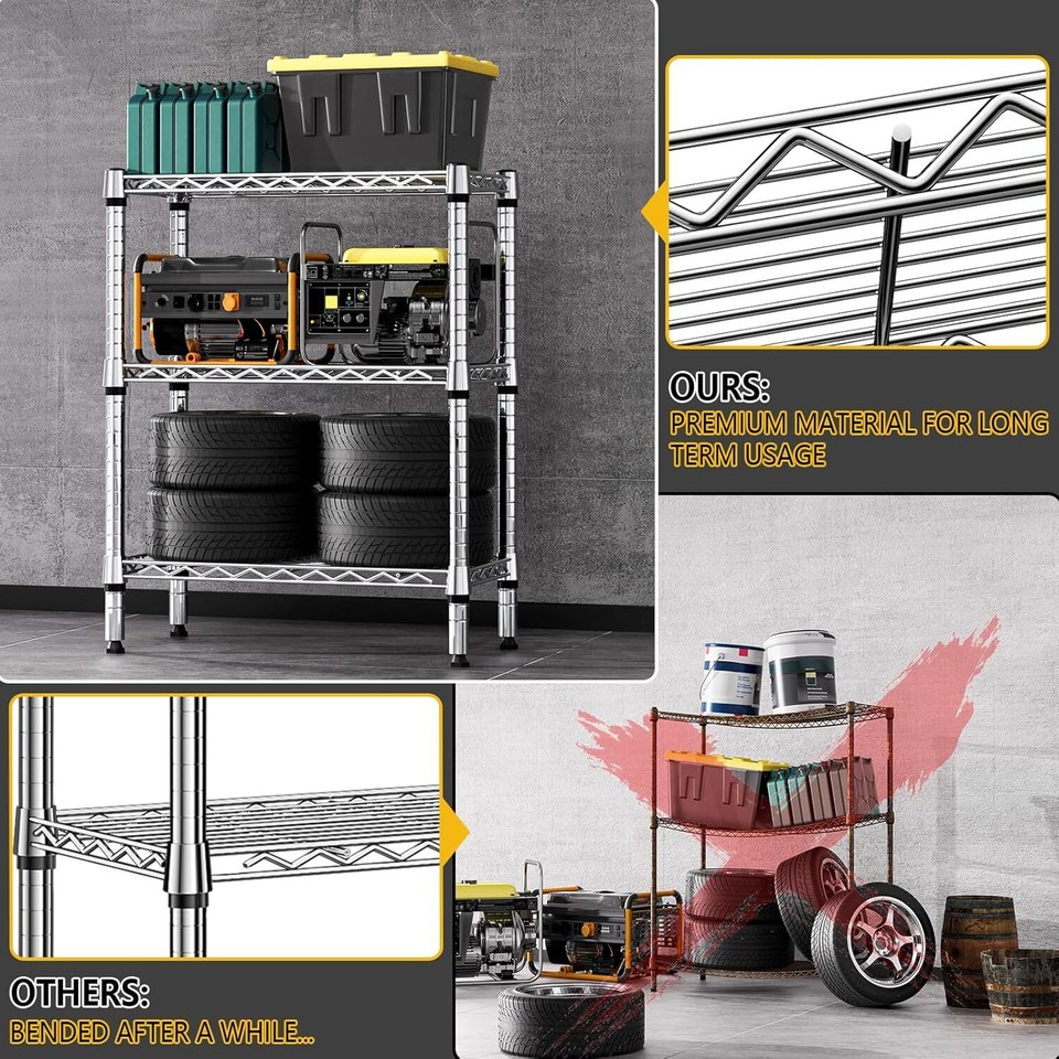 MZG 750Lbs 3 Tier Shelf Metal Shelves Wire Rack Commercial Kitchen ...