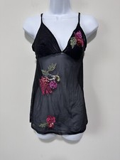 Vtg Victoria's Secret Sequined Rose Black Sheer Nighty 2003 Y2K Nightgown XS