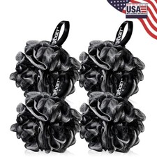 Charcoal Bath Loofah Sponge, 4 Pack Black 60G Large Shower Mesh Ball Soft Pou...