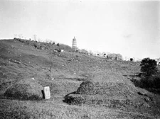 Wuhan China, grave mounds with Hongshan pagoda OLD PHOTO