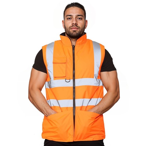 Hi Viz Body Warmer Waterproof Fleece Reversible Visibility Gilet Waistcoat - Picture 4 of 12