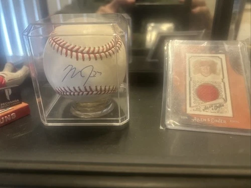 Mike Trout Signed Baseball With Bobble Head  and Sports Card.
