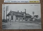 ca 1915 "Vandalia Line" & P.R.R Depot, HIGHLAND, ILLINOIS. Postcard LITHO B & W