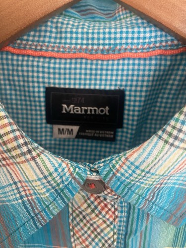 Women's Marmot Bright Blue Plaid Camp Style Long Sleeve Shirt- SizeM-Very Nice - Picture 4 of 15