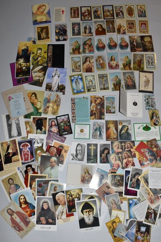 Vtg Catholic Holy Cards Lot Over 100+ Prayer Funeral Medals Saints Jesus Arabic