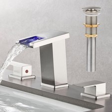 Bathroom Faucet 3 Hole, Brushed Nickel Waterfall Bathroom Faucet