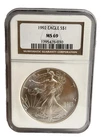 1993 American Silver Eagle $1 Dollar Coin One Troy Ounce 0.999 Fine NGC MS69