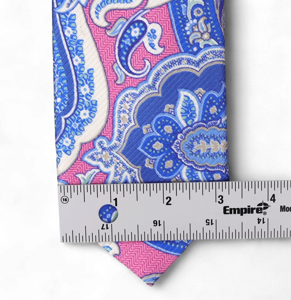 Corbata de seda David Donahue rosa azul estampado cachemir tejida en Italia nueva sin etiquetas Foto 3 de 4