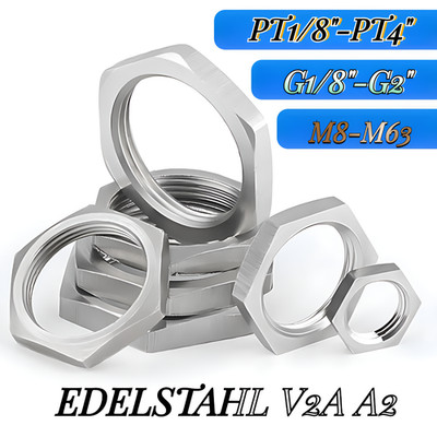 Sechskantmutter flach DIN 439 Norm Feingewinde M8-M63 1/8'' -4'''' Edelstahl A2 V2A