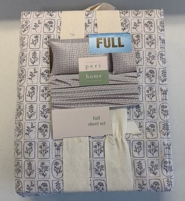Peri Home Full Sheet Set Gray Floral Pattern Soft Bedding New
