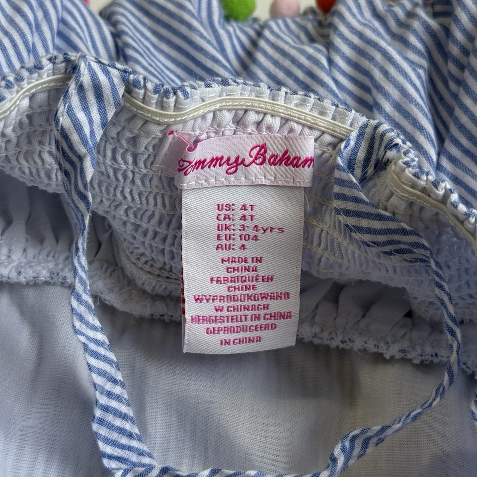 批量 3 件 女孩 连衣裙 尺寸 4T Tommy Bahama 连衣裙 荷叶边 钩针 Pom 柠檬 — 第 3/4 张图片