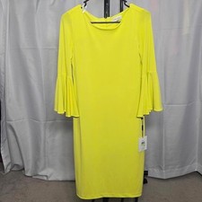 1 Calvin Klein Dress Yellow Lime Green Bell Sleeve Women Size 4