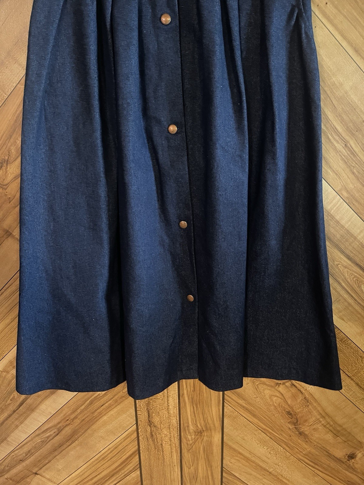 Handmade Dark Blue Pull Button Down Denim Midi Sk… - image 4