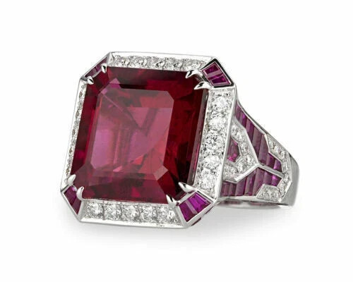 Anillo de compromiso para mujer rubí 4 quilates creado en laboratorio acabado oro blanco 14K - Imagen 1 de 4
