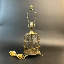 Vtg Brass Metal Bird Cage Footed Lamp Farmhouse 20" Garden Decor Ornate Rustic