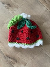 Infant Size 3-6 months Strawberry Hat; Handmade Baby Shower Gift