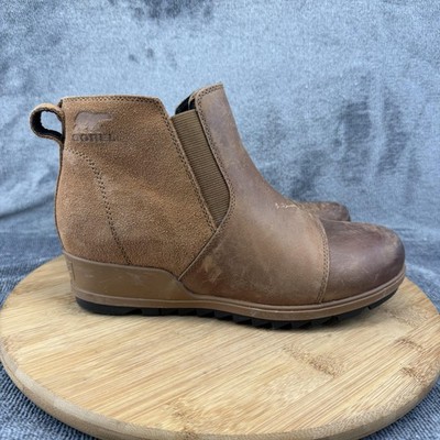 Sorel Boots Womens Size 9 Brown Joan Of Arctic Wedge Chelsea Leather NL3816-242