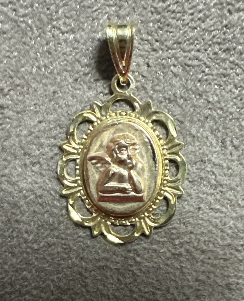 Colgante ángel de oro rosa y amarillo de 14K Foto 3 de 4