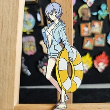 Anime Ayanami Rei Figure Summer Beach 4.6 " Metal Enamel Pin Badge Collectible