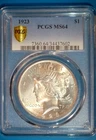 1923-P U.S. PEACE SILVER DOLLAR - KM#150 - PCGS SLABBED - MS64