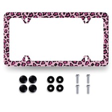 Sexy Leopard License Plate Frame Stainless Onesize Pink Printed Sexy Leopard License Plate Frame Stainless Onesize Pink Printed