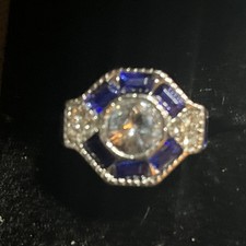 DAZZLING BLUE  White SAPPHIRE SIMULATED GEM WOMEN RING SIZE 6.5 RING 0221
