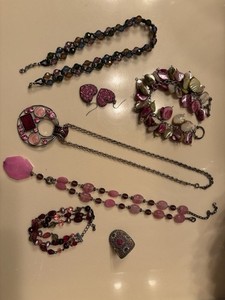 Mixed Pink Jewelry Lot – 7 Pc Beaded, Shell, Statement, Boho & Vintage Style