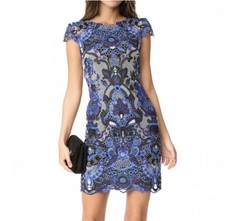 Alice And Olivia Blue, White And Black Zip Up Mini Dress