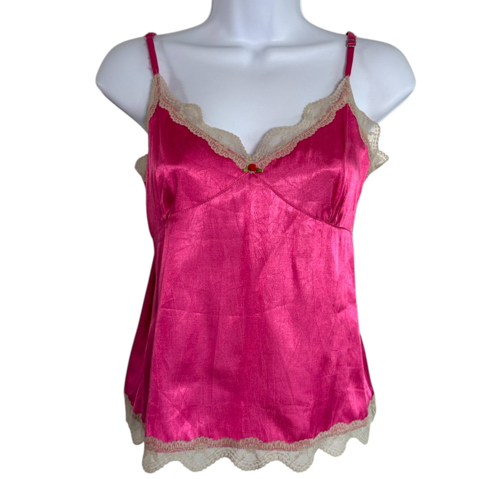 Vintage Y2K Old Navy Lace Trim Babydoll Bow Cami Tank Top Size M Fairy Coquette